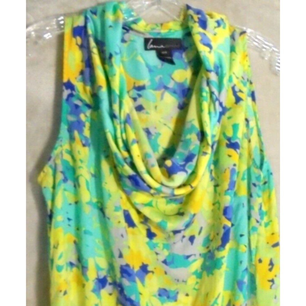 Lane Bryant Womens 14/16 Cowl Neck Blouse Sleeveless Floral Flowy Colorful